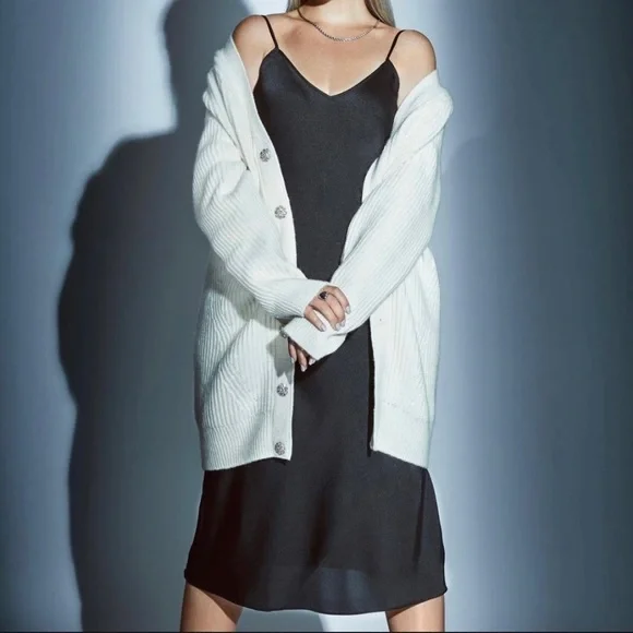 knix Black Slip Midi Dress with White Layered Turtleneck Look - Picture 4 of 8